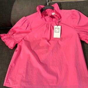 NWT THML hot pink cotton blouse with ruffles